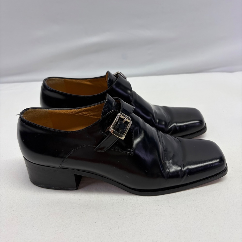 Vtg Ralph Lauren Collection Monk Strap Shoes Womens 6.5 Black Leather Square Toe